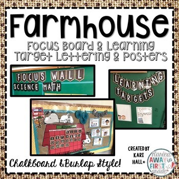 Preview of Farmhouse Chalkboard & Burlap Focus Wall, Learning Target, Lettering & Posters
