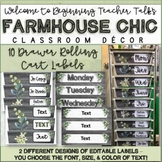 Farmhouse Chic Classroom Decor: Editable 10-Drawer Rolling