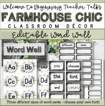 Preview of Farmhouse Chic Classroom Decor: Editable Word Wall Templates