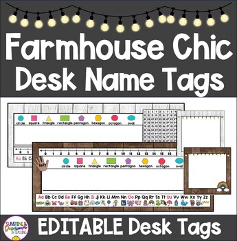 Preview of Farmhouse Chic Décor Editable Desk Name Tags & Backpack | Cubby Tags