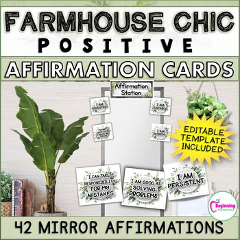 Preview of Farmhouse Chic Decor: Growth Mindset Positive Affirmation Mirror Cards Editable