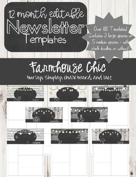 Preview of Farmhouse Chic White Editable 12 Month Newsletters