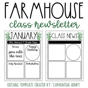 Preview of Farmhouse Class Newsletter - EDITABLE