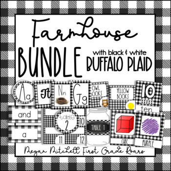 Preview of Farmhouse Classroom BUNDLE with Black & White BUFFALO PLAID