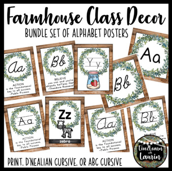 Preview of Farmhouse Classroom Decor Alphabet Posters BUNDLE