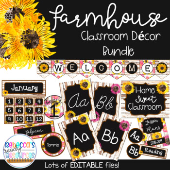 Preview of Farmhouse Classroom Decor Bundle | Sunflowers 