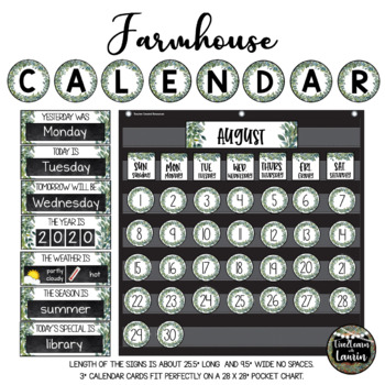 Preview of Farmhouse Classroom Decor Calendar Set (White or Chalkboard Versions)