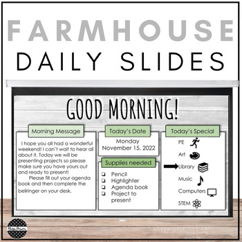 Preview of Farmhouse Classroom Decor | Daily Agenda Google Slides