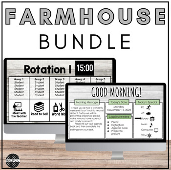 Preview of Farmhouse Classroom Decor | Daily Slides | Center Rotation Slides