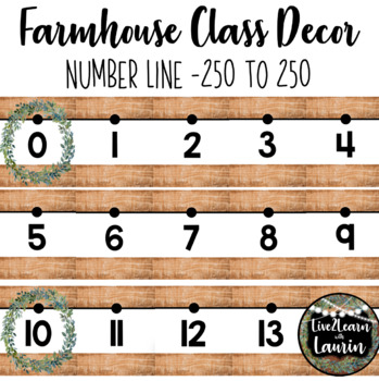 Preview of Farmhouse Classroom Decor Number Line -250 to 250
