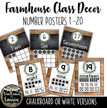 Preview of Farmhouse Classroom Decor: Number Posters (0-20)