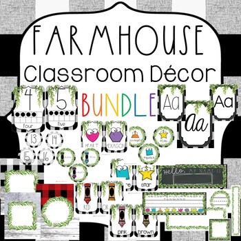 Preview of Farmhouse Classroom Theme Decor BUNDLE {Plaid Classroom Decor}