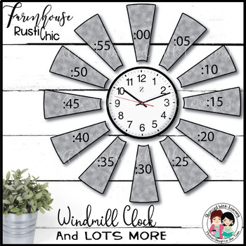 Preview of Farmhouse Classroom Windmill Clock Labels EDITABLE
