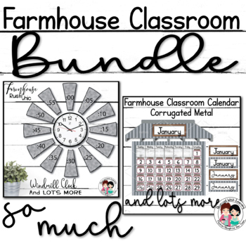 Preview of Farmhouse Classroom Windmill Clock & Farmhouse Classroom Calendar BUNDLE