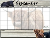 Farmhouse Cows Monthly Calendar Pacing Guide