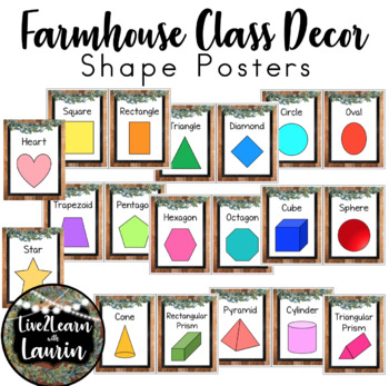 Preview of Farmhouse Classroom Decor: 2D & 3D Shapes Poster Set