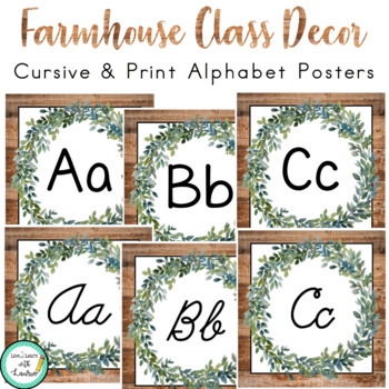 Preview of Farmhouse Classroom Decor Alphabet Posters (Print and Cursive)