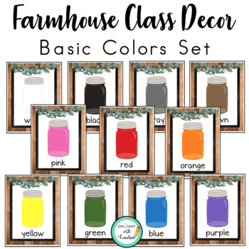 Preview of Farmhouse Classroom Decor: Basic Colors Posters (Mason Jars)