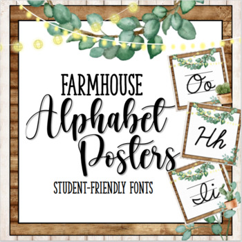 Preview of Farmhouse Greenery Decor | Cursive Alphabet Posters