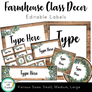 Preview of Farmhouse Classroom Decor - Editable Labels (Various Sizes)