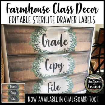 Preview of Farmhouse Classroom Decor - Editable 3 Drawer Sterilite Labels