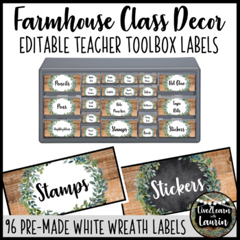 Preview of Farmhouse Classroom Decor - Editable Teacher Toolbox Labels