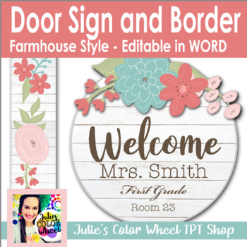 Preview of Farmhouse Door Welcome Circle and Border Decor Decorations, Edit in WORD