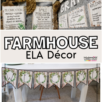 Preview of Farmhouse ELA 4th 5th 6th Grade Classroom Decor Bundle Calming Classroom Themes