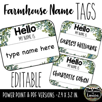 Preview of Farmhouse Classroom Decor - Editable Name Tags