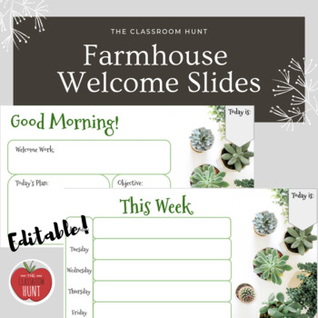 Preview of Farmhouse Greenery Welcome Agenda / Bellringer Daily Slides