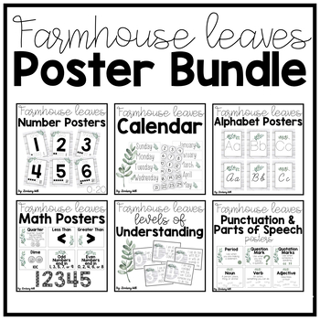 Preview of Farmhouse Leaves Classroom Poster BUNDLE