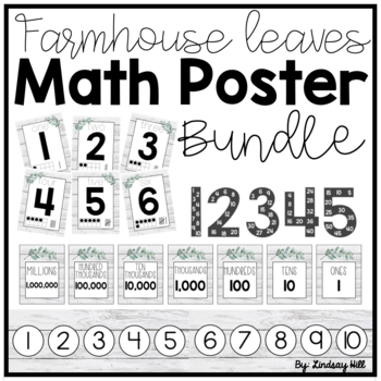 Preview of Farmhouse Leaves Math Poster Bundle