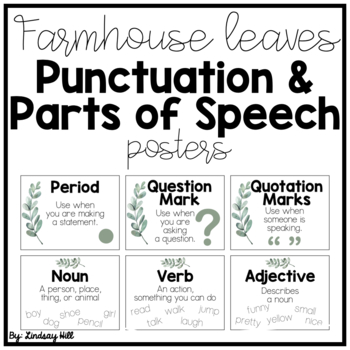 Preview of Farmhouse Leaves Punctuation & Parts of Speech Posters