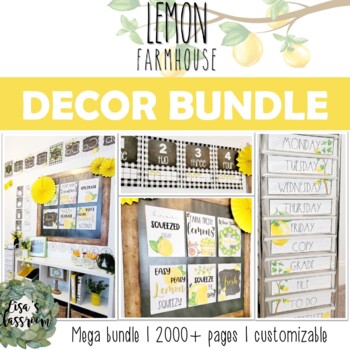 Preview of MEGA Farmhouse Lemon classroom Decor Bundle - Editable