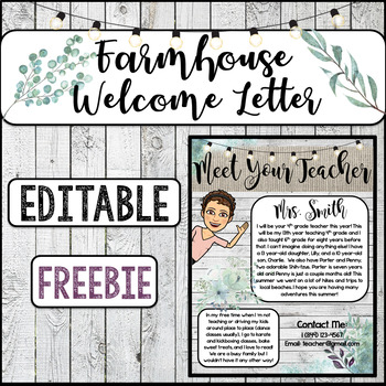 Preview of Meet The Teacher Template Editable Welcome Letter FREEBIE