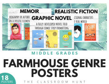 Preview of Farmhouse Middle Grades Genre Posters - Middle School Genre Posters