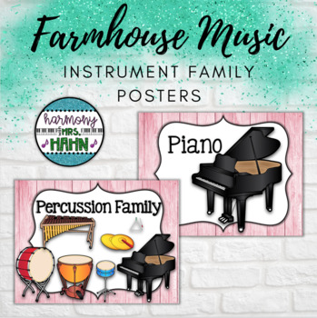 Preview of Farmhouse Music Classroom Instrument Family Posters