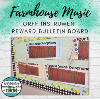 Preview of Farmhouse Music Orff Instrument Reward Bulletin Board