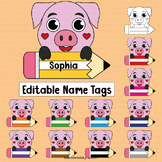 Farmhouse Name Tags Editable Pig Labels Classroom Desk Dec