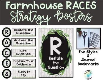 Preview of Farmhouse RACES Writing Strategy Posters & Bookmarks