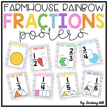 Preview of Farmhouse Rainbow Shiplap Fractions Posters