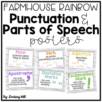 Preview of Farmhouse Rainbow Shiplap Punctuation & Parts of Speech Posters
