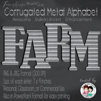 Preview of Farmhouse Classroom Corrugated Metal Alphabet Clipart Classroom - COMMERCIAL Use