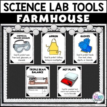 Preview of Farmhouse Science Classroom Decor | Science Lab Tools Bulletin Board Posters