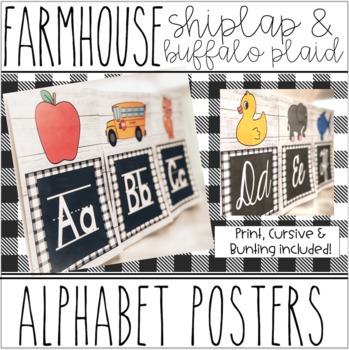 Preview of Farmhouse - Shiplap & Buffalo Plaid Alphabet Posters & Bunting