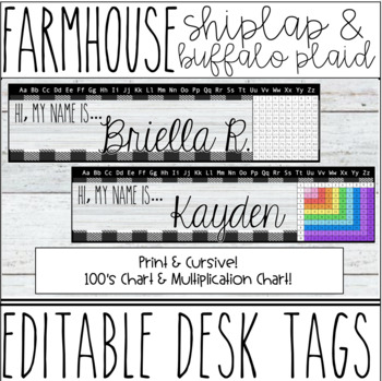 Preview of Farmhouse - Shiplap & Buffalo Plaid Name Tags / Desk Plates