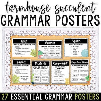 Preview of Farmhouse Succulent Themed Grammar Posters for Middle School ELA