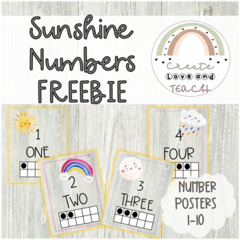Preview of Farmhouse Sunshine Number Posters 1-10- FREEBIE