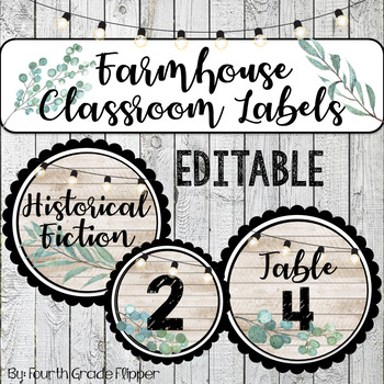 Preview of Farmhouse Theme Book Bin Labels and Classroom Labels -EDITABLE-