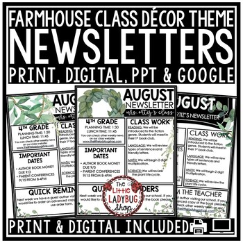 Preview of Farmhouse Theme Classroom Decor Monthly Weekly Newsletter Template Editable